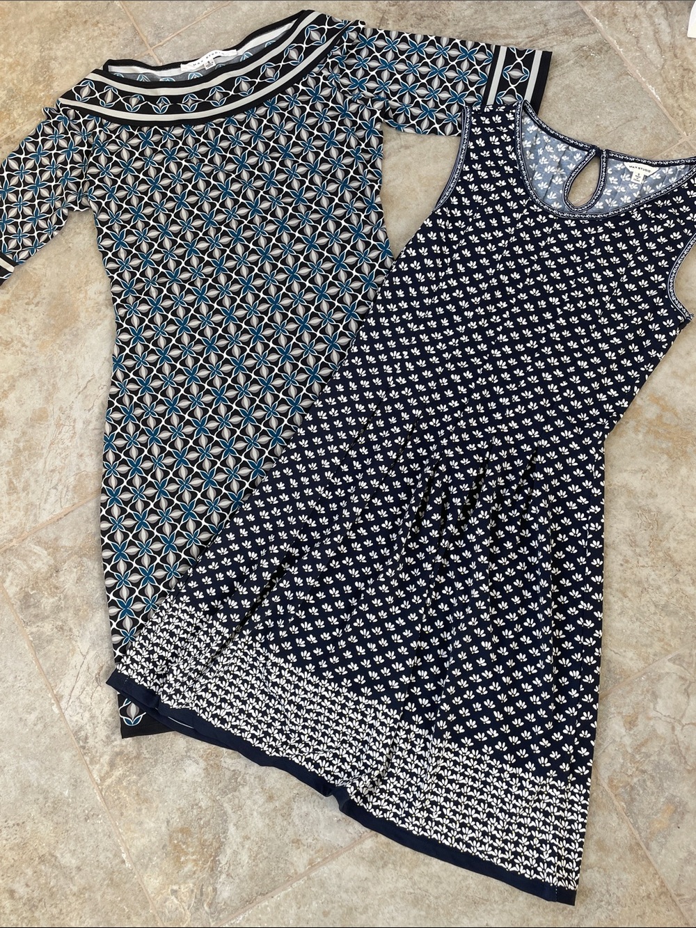 2 Max Studio Navy Patterned Sleeveless Dresses with Geo/floral Prints